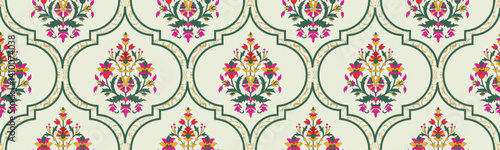 Mughal art flower motif seamless pattern vector use for printing, wallpaper,background, gift paper,textile pattern, fabric, pillow, bedsheet, tiles. 