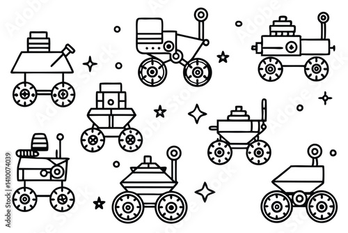 mars rover line art futuristic exploration of mars