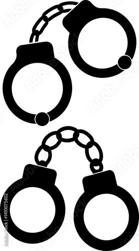 Handcuffed art vectors and Set of handcuff silhouettes collection