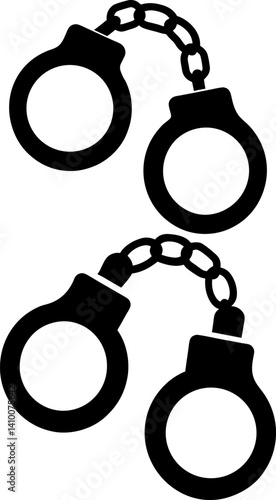 Handcuffed art vectors and Set of handcuff silhouettes collection
