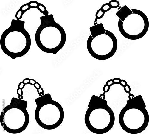 Handcuffed art vectors and Set of handcuff silhouettes collection