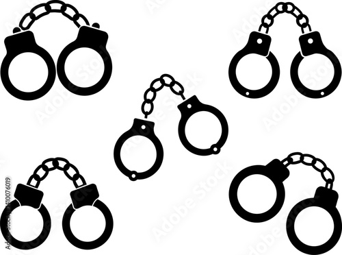 Handcuffed art vectors and Set of handcuff silhouettes collection