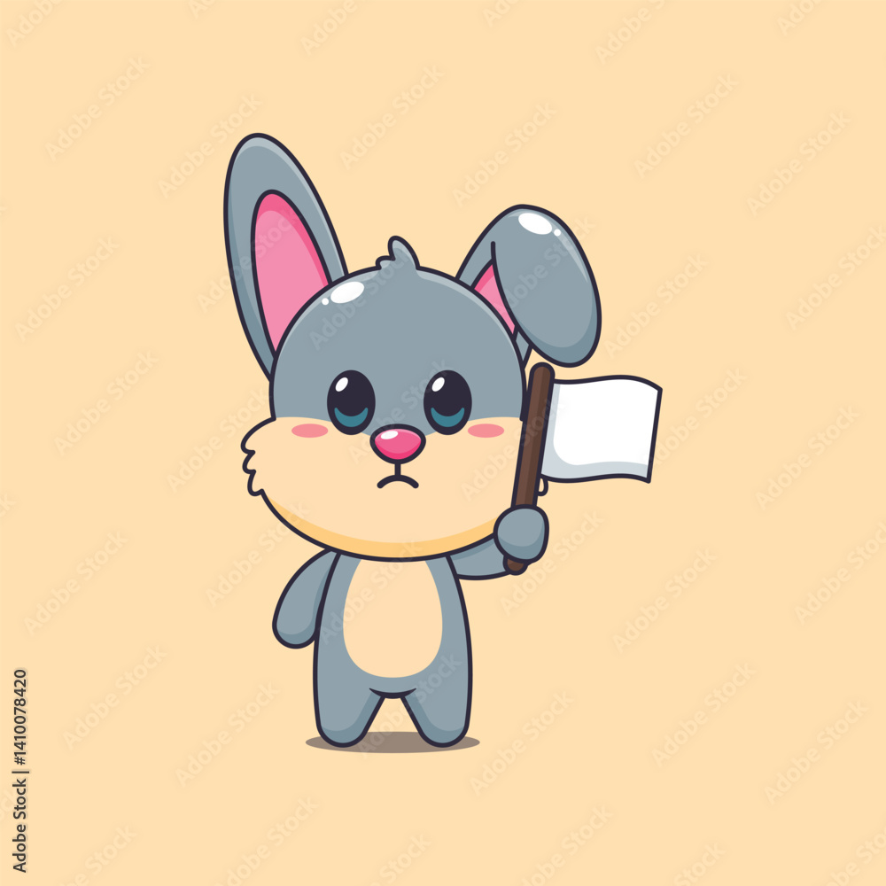 Fototapeta premium Cute rabbit cartoon vector illustration with white flag