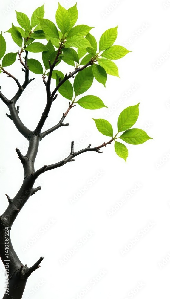 Thick isolated branches on a pure white background, twiggy, leafy Thick isolated branches on a pure white background, twiggy, leafy