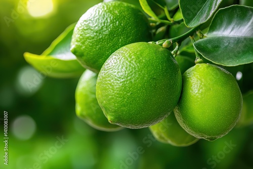 Wallpaper Mural Ripe green limes hang from a lime tree branch in a sunny organic garden full of life Torontodigital.ca