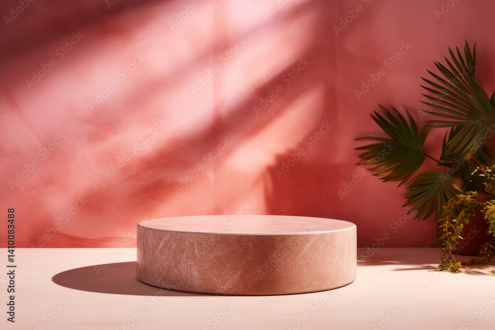 Modern minimalist display podium with plant shadow Modern minimalist display podium with plant shadow