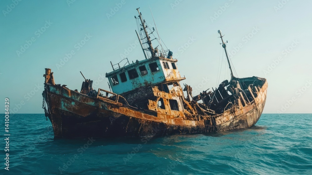 Fototapeta premium The Rusty Remains: A Shipwreck's Haunting Beauty