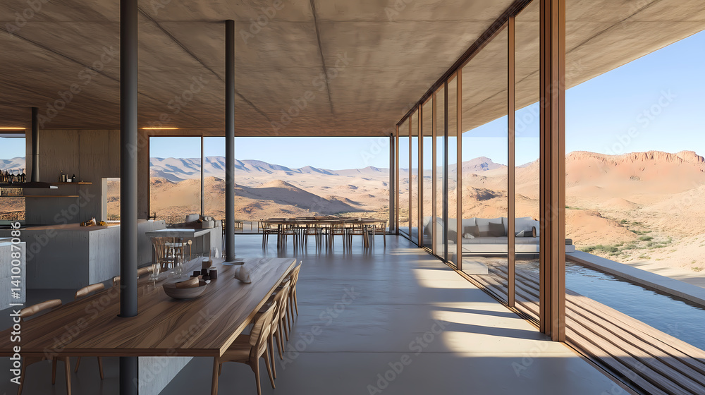Industrial lounge with smooth concrete walls and a minimalist desert palette Industrial lounge with smooth concrete walls and a minimalist desert palette