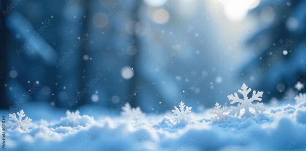 Naklejka premium snowflakes gently falling on a winter wonderland, winter, peaceful, scenery