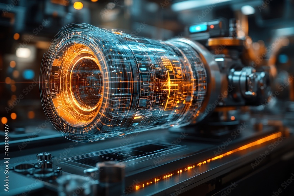 Futuristic engine with holographic overlay Futuristic engine with holographic overlay