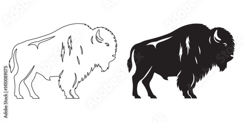 Simple bison line art icon in vector silhouette – perfect for wildlife stock imagery and logos – bison silhouette – bison vector – bison illustration – minimalist bison outline – bison icon

