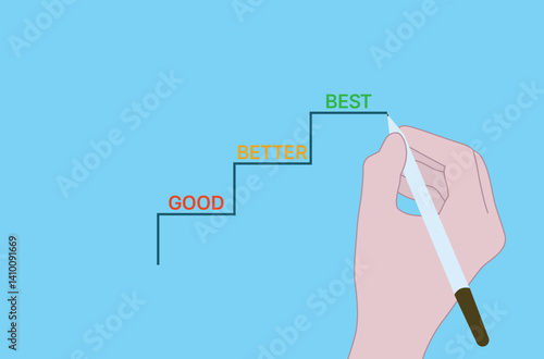 Good  to better to best improve concept background vector art. A hand draws steps good, better and best. Which symbolizing progress, improvement, and personal or professional
