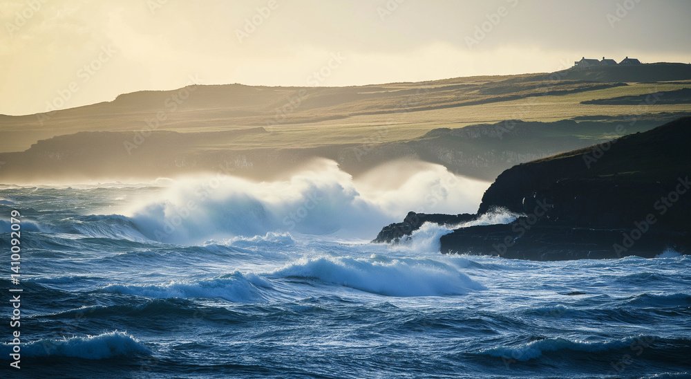 Fototapeta premium Ondas invasoras em uma paisagem costeira