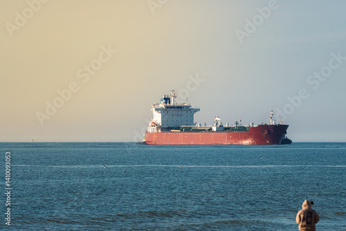 Crude oil tanker at sea approaching port. In the Baltic Sea