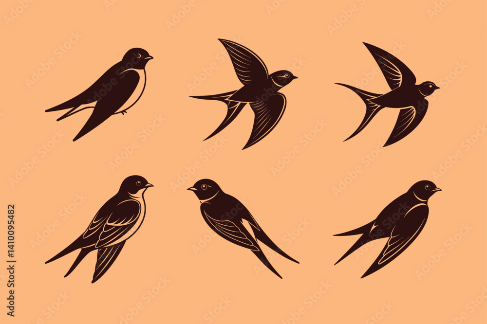 Fototapeta premium Tree Swallow bird, silhouette vector illustration