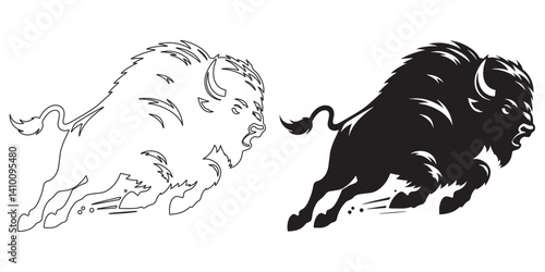 Bold running bison vector illustration – sleek silhouette style for nature and outdoor designs – bison silhouette – bison vector – bison illustration – minimalist bison outline – bison icon

