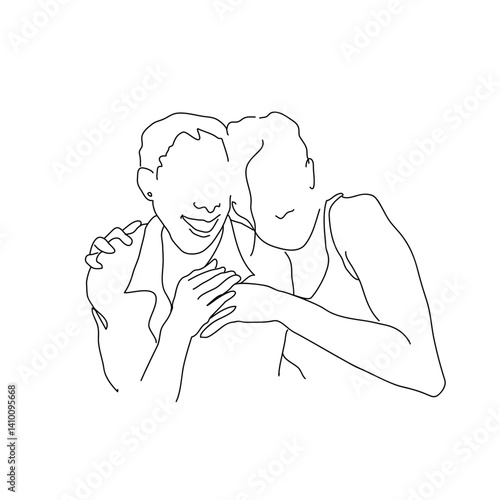 LGBTQ pride gay month simple 2 people hand each other other hand draw vector line illustration