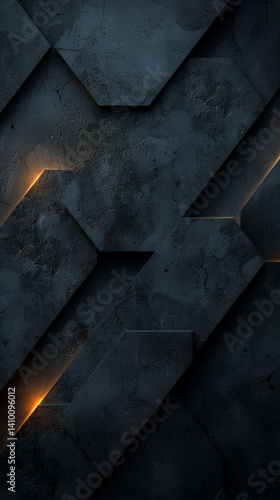 Dark Concrete Wall with Integrated White Light Strips, Geometric Tech Wallpaper, Illuminated Futuristic 3D Blocks, Nighttime, Cutting-Edge Design, Sci-Fi Mood, Innovation Concepts