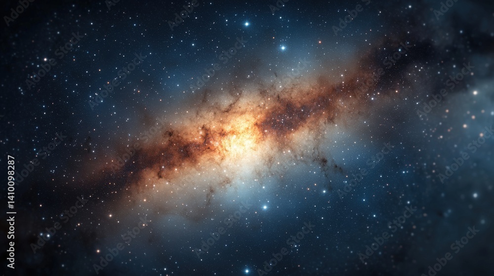 Obraz premium A stunning cosmic scene showcasing a galaxy filled with stars, cosmic dust, and vibrant colors, depicting the beauty of the universe.