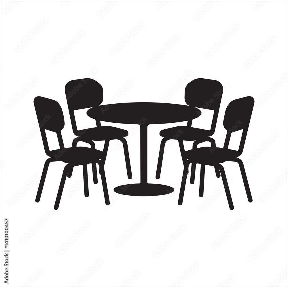 Fototapeta premium A table and chairs silhouette on white background 