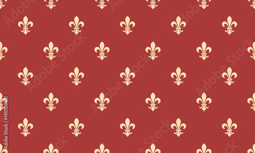 Elegant fleurdelis pattern on a rich burgundy background.  Perfect for luxurious designs, invitations, or website backgrounds. This classic repeating motif evokes royalty and sophistication.