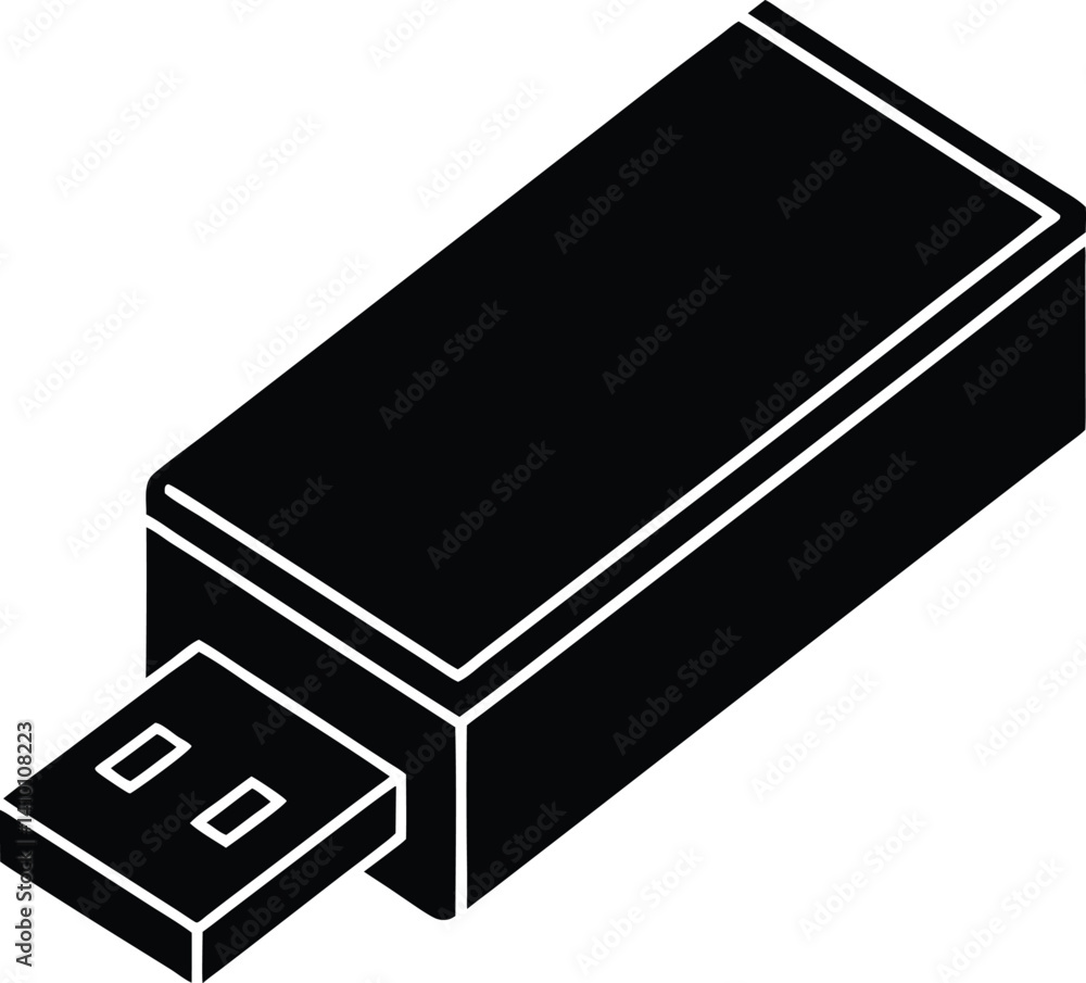 USB Port Silhouette Vector | Tech Connector Icon in Minimal Black Design USB Port Silhouette Vector | Tech Connector Icon in Minimal Black Design