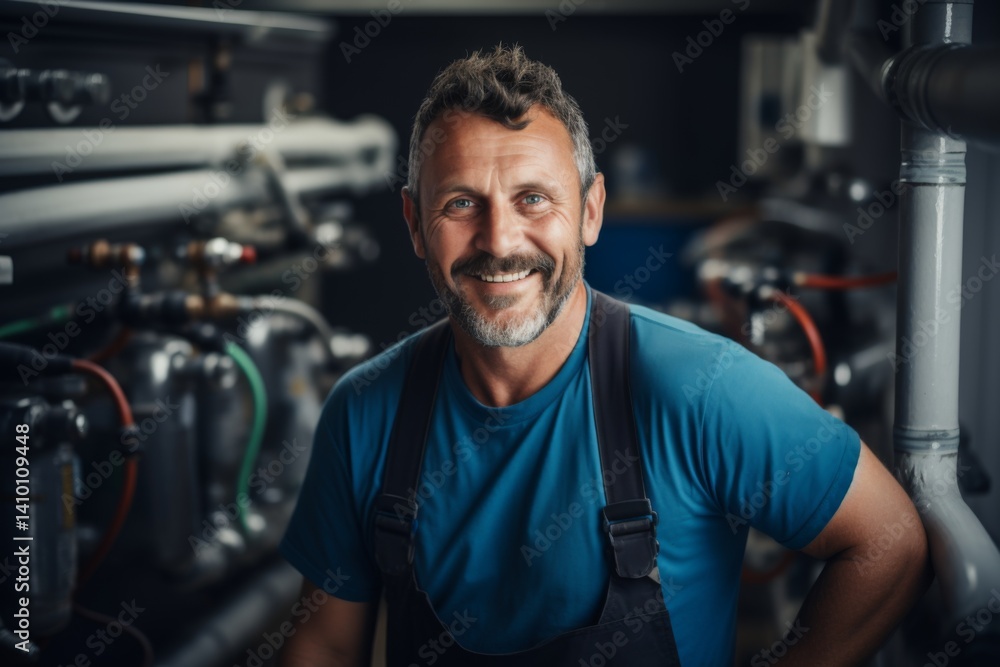 Portrait of a smiling middle aged plumber small business owner Portrait of a smiling middle aged plumber small business owner