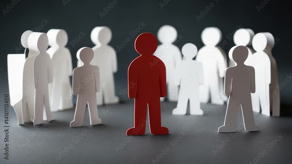 Racial Exclusion Concept Highlighting Cutouts of Individuals Grouped Together to Discriminate Against Another Person - Front View Racial Exclusion Concept Highlighting Cutouts of Individuals Grouped Together to Discriminate Against Another Person - Front View