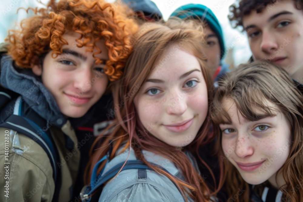 Fototapeta premium Portrait of a group of high school students looking at camera after school