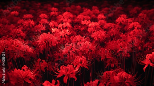真紅の彼岸花が広がる幻想的な風景
