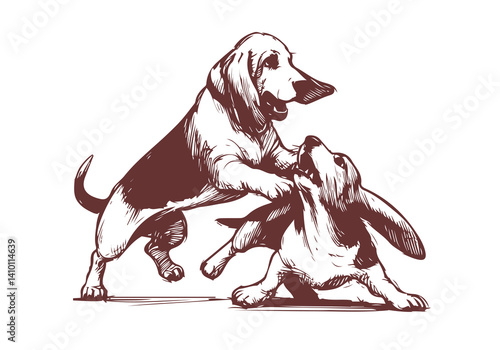 Basset Hound Dog Hand Drawn Illustration Sketch Vector Isolated for Graphic Resource