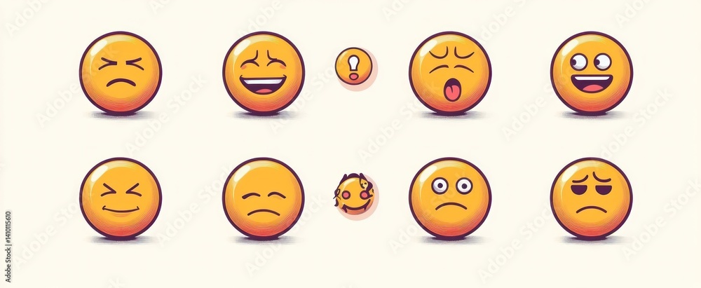 Collection of various facial expressions displayed by cartoon emoticons. Collection of various facial expressions displayed by cartoon emoticons.