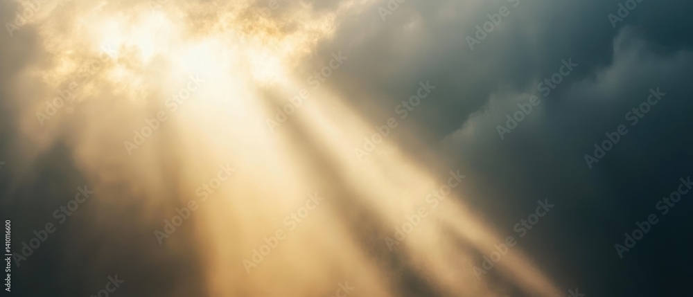 Fototapeta premium Heavenly Rays: Sunbeams Piercing Through Clouds