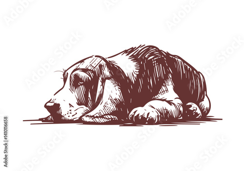 Basset Hound Dog Hand Drawn Illustration Sketch Vector Isolated for Graphic Resource