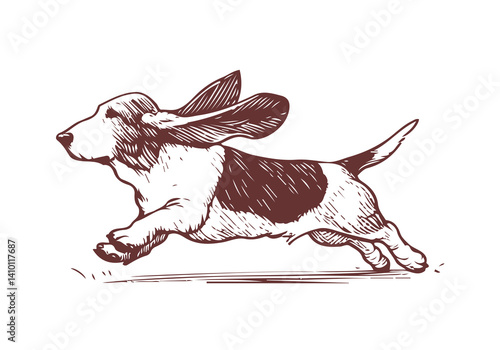 Basset Hound Dog Hand Drawn Illustration Sketch Vector Isolated for Graphic Resource