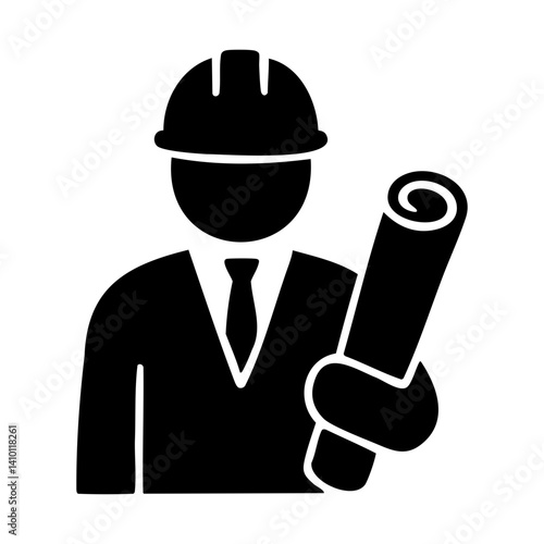 Silhouette Icon of Architect Holding Blueprint