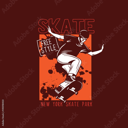 Skate Fre Style Newyork skate park skater graphic tee