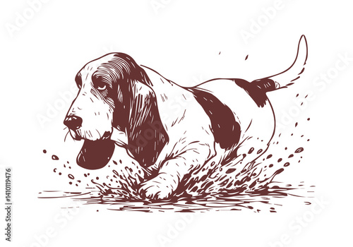Basset Hound Dog Hand Drawn Illustration Sketch Vector Isolated for Graphic Resource