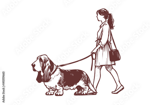 Basset Hound Dog Hand Drawn Illustration Sketch Vector Isolated for Graphic Resource