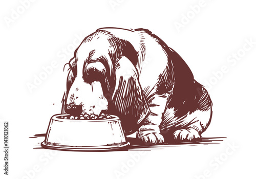 Basset Hound Dog Hand Drawn Illustration Sketch Vector Isolated for Graphic Resource