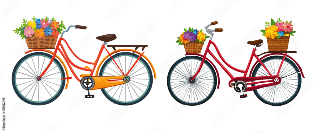 colorful bicycle with flowers wooden basket vector icon design