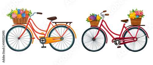 Obraz na płótnie colorful bicycle with flowers wooden basket vector icon design w salonie