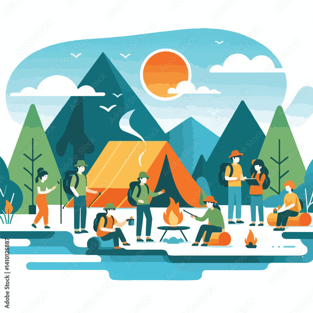 vector image of people camping vector image of people camping
