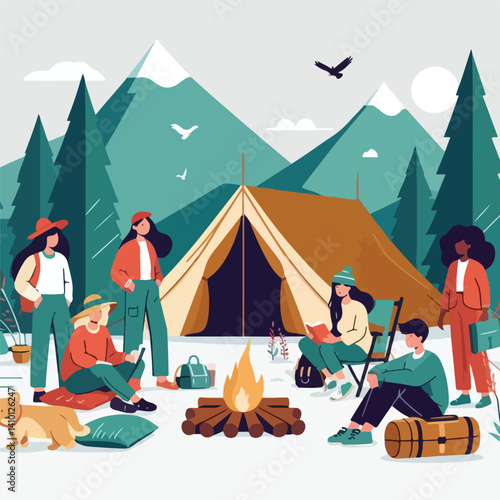 vector image of people camping