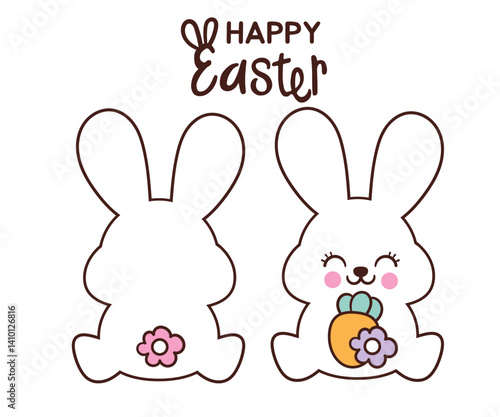 cute bunny rabbit back kawaii animal spring season with flower