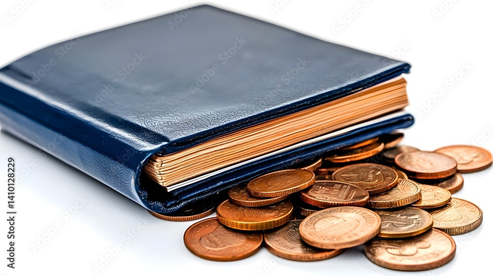 A blue wallet spills out various coins, symbolizing financial management and savings. A blue wallet spills out various coins, symbolizing financial management and savings.