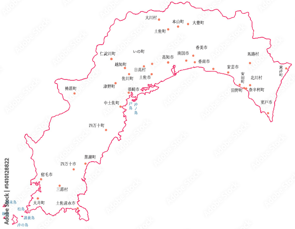 Obraz premium 高知県 地図 白 斑点 イラスト