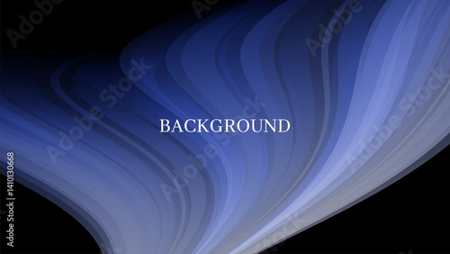 Black, blue and white abstract background with sharp wavy lines and gradient transition, dynamic flame shape. Inclined bends	