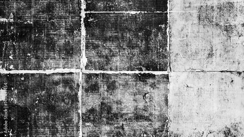 2D newspaper media collage background, black and white retro textured surface aged pieces of papers, antique video transition stop motion paper cut out animated  motion graphics