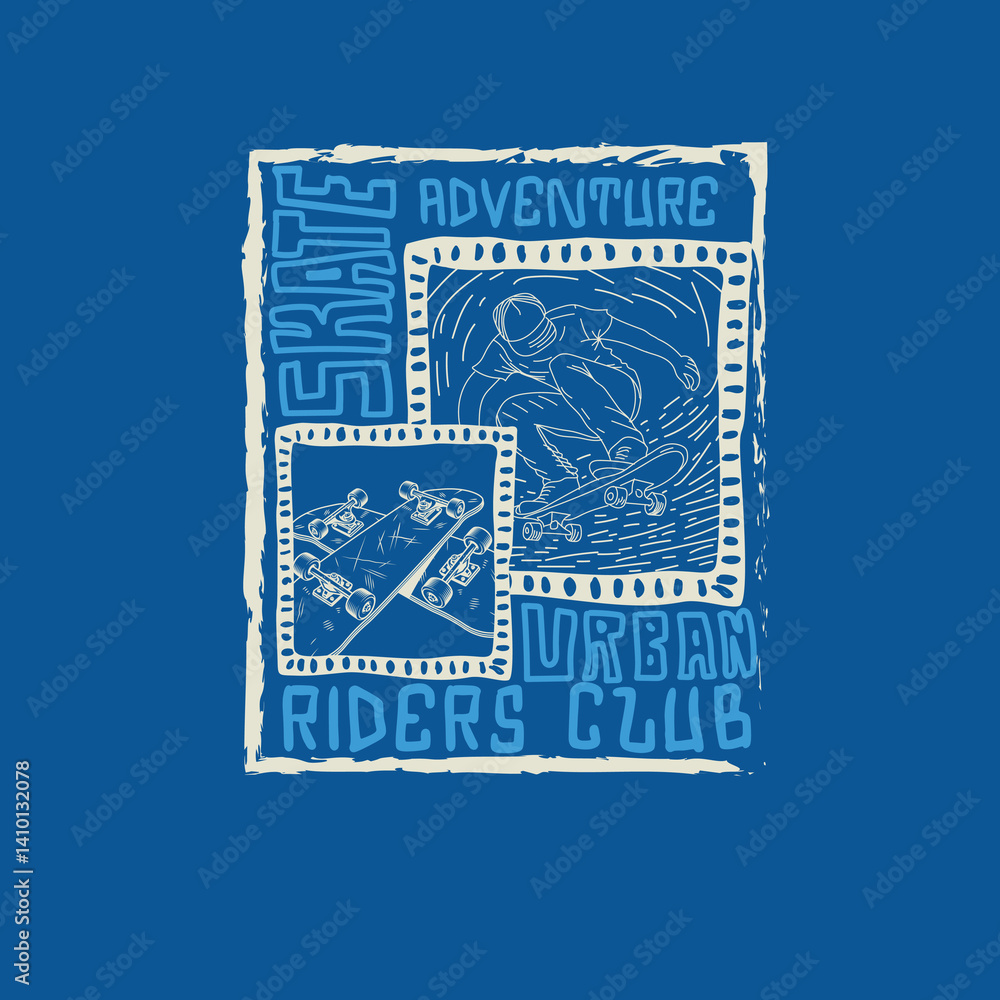 Skate Adventure Urban Riders Club skate board graphic tee Skate Adventure Urban Riders Club skate board graphic tee